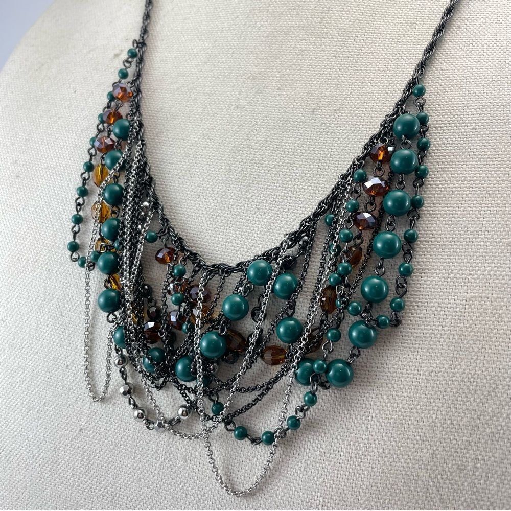 Talbots Acrylic Glass Black Chain Rhinestone Multi Layer Necklace Bracelet Set - Picture 5 of 8